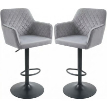 Alivio Modern Velvet Bar Stools with Adjustable Height, 360° Swivel & Quilted Backrest (Set of 2, Grey)