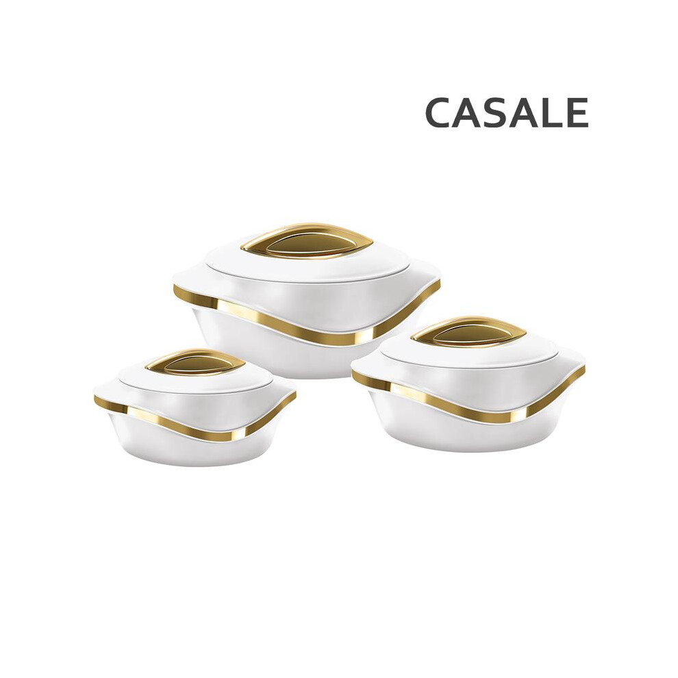 (White-Gold) Insulated Serving Dishes With Lids - Thermal Hot Food Containers Set, Hot Pot Warmer Cookware Kitchen Classic Hot Pots 5063881298886