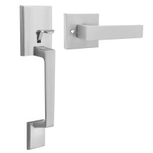Brushed Nickel Front Door Handle Set with Deadbolt, Single Cylinder, Reversible for Left or RightHanded Doors