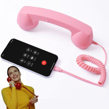 Retro Phone Handset with TypeC Connection, Noise Reduction Mic, Ergonomic Grip for Smartphone Calls, Pink