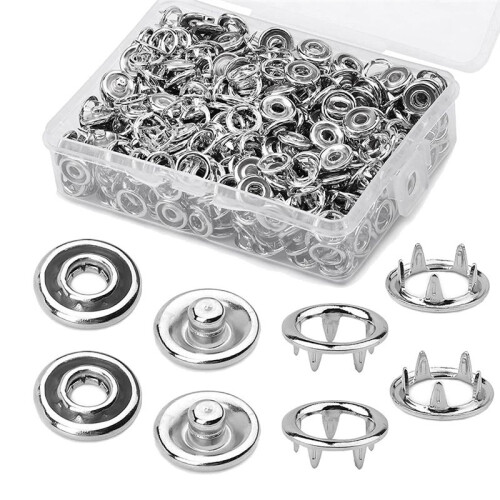 150 Sets Snap Button 9.5Mm Metal Silver Snaps Buttons for Sewing And Crafting, Open Snap Button Snap Fasteners Kit 1