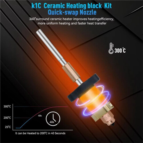 For  K1C/K1MAX Hotend Thermistor Cartridge Sensor Hot End Ceramic Heating Block Kit 0.4mm Nozzle 2