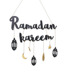 Ramadanskylt Heliga Månadsdekoration med Moon Star Lantern Pendel Lämplig för Eid Wooden Hem Trädekoration A