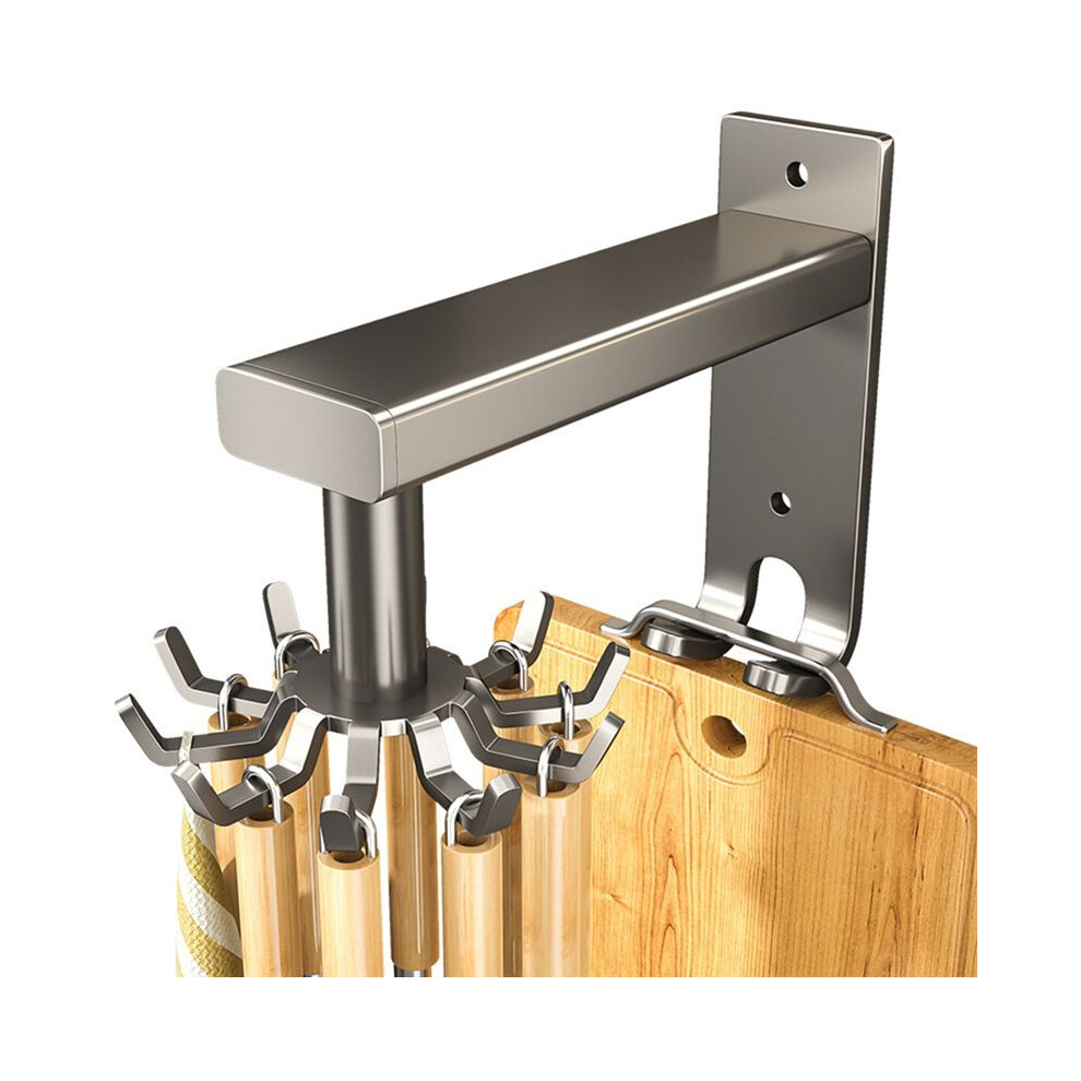 Wall-Mounted Kitchen Rotary Hook Rack,Aluminum Storage Hanger With 8 Hooks,No-Hole Punching Installation,Space-Saving 6033963071187