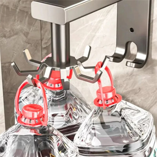 Wall-Mounted Kitchen Rotary Hook Rack,Aluminum Storage Hanger with 8 Hooks,No-Hole Punching Installation,Space-Saving 1