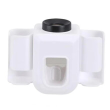 Toothbrush Holder Wall-Mounted with Double Slots, Toothpaste Dispenser and Squeezer Set,Bathroom Organizer Accessories A