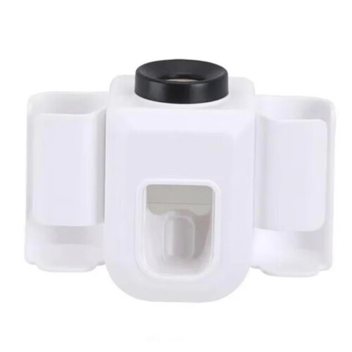 Toothbrush Holder Wall-Mounted with Double Slots, Toothpaste Dispenser and Squeezer Set,Bathroom Organizer Accessories A