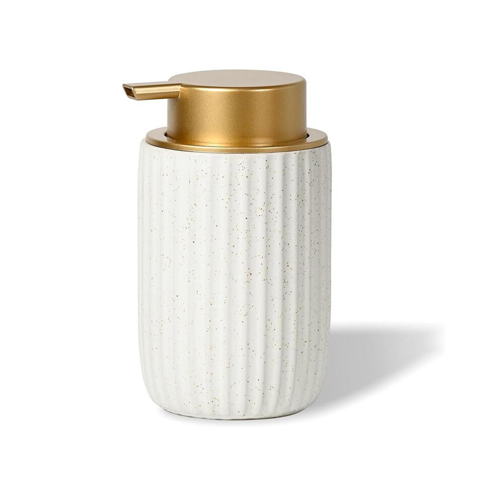 Speckled Matte Ceramic Foam Soap Dispenser, 350Ml Refillable Pump With Top, Elegant Foaming Dispenser White/Golden 6031264482855