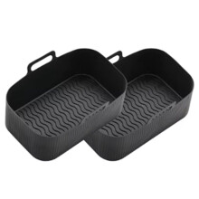 2Pcs Silicone Pot for Air Fryer Foldable Basket Air Fryer Rack with Handles Black
