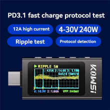 KOWSI KWS-X1 Type-C Tester 3.3-36V 0-12A Digital Voltage Current Detection Meter IPS Display Fast Charging Trigger Meter