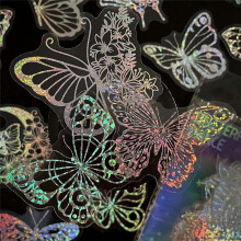 100Pcs Holographic Glitter Butterfly Stickers, Vintage Butterfly Waterproof Transparent Decorative Decals
