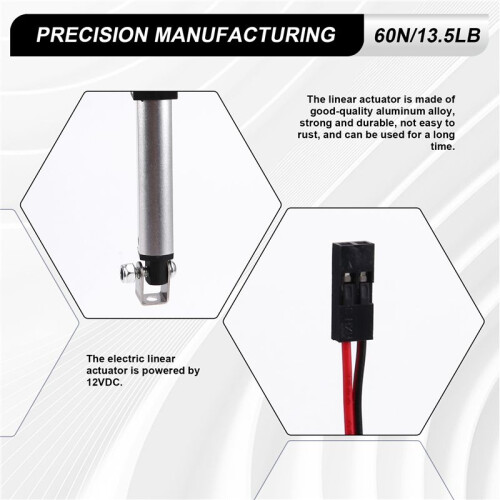 Micro-Type Linear Actuator,1In Stroke,60N/13.5lb,Speed 15mm/S  Electric Waterproof Actuator Motor LinearActuator 12V 2