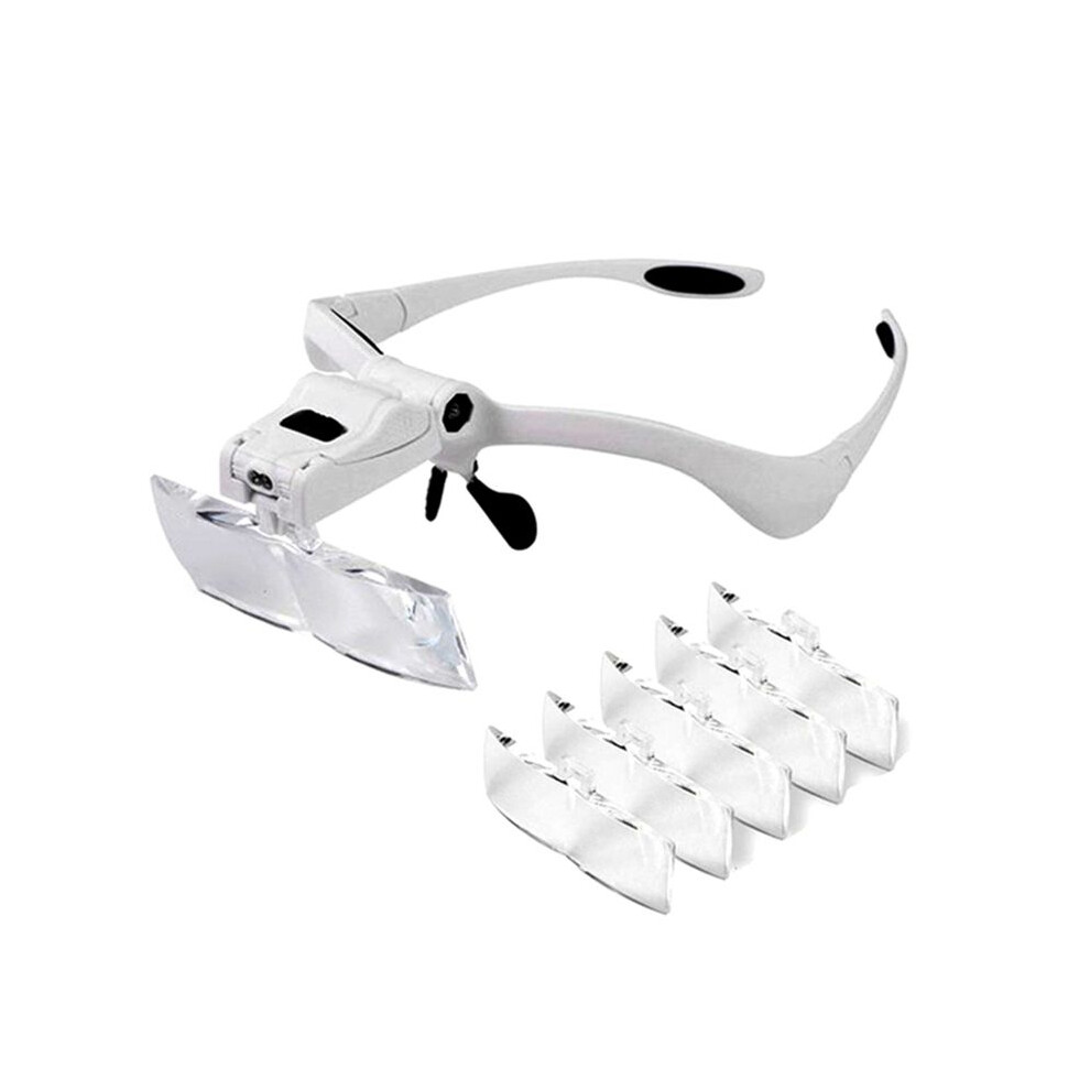 LED Illuminated Headband Glasses Magnifier Glass 5-Interchangeable Lens 1.0X/1.5X/2.0X/2.5X/3.5X for Tool Repair Reading