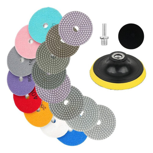 11 Pacotes de Kit de Polimento de Concreto Diamantado de 4 Polegadas, Almofada de Polimento Diamantada Úmida/Seca de 50-6000 Grãos com Disco de Lã,