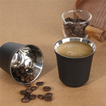 80ml Stainless Steel Espresso Cups Set - 2 Pack Double Wall 304 Stainless Steel Demitasse Cups 2.7oz,Black