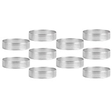 10 Szt. 9 cm Okrągłe Pierścienie do Tart z Otworami Ze Stali Nierdzewnej Deser Owocowy Ciasto Quiche Ciasto Mus Forma do Pieczenia w Kuchni