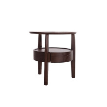 Round Wood Bedside Table with Storage, Modern Triangle Base Side Table for Bedroom and Living Room