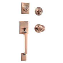 Front Door Lock Set with Handle and Single Cylinder Deadbolt, Antique Copper, Reversible for Left or Right