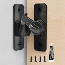 Black Sliding Barn Door Lock with 90/180 Flip Latch for Bathroom Closet Gate Child Safety