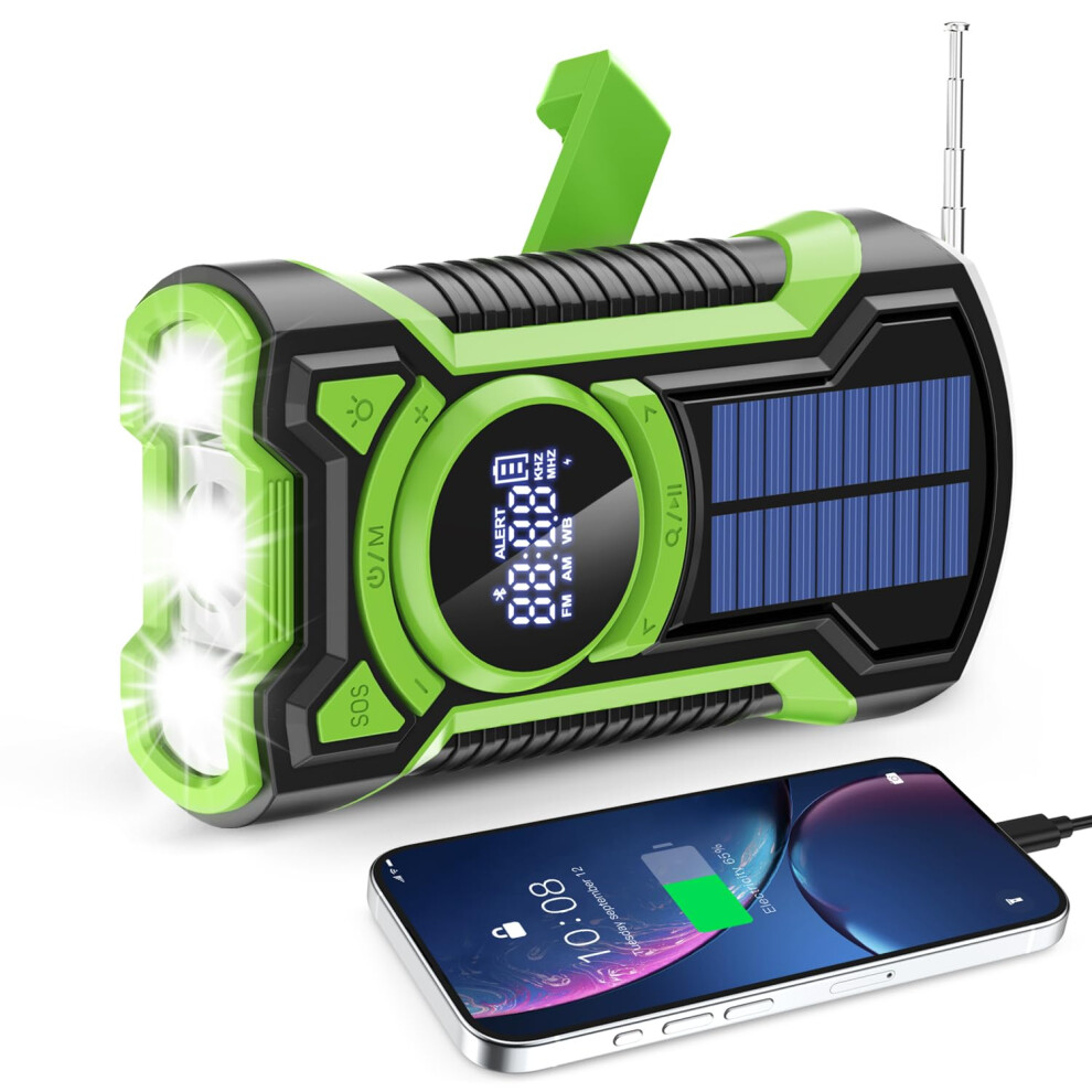 IPX5 Waterproof NOAA Emergency Weather Alert Radio with Bluetooth Speaker, Solar Hand Crank, 5000mAh Power Bank and Flashlight