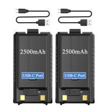 UV5R Battery Pack 2500mAh USBC Fast Charging 7.4V for Baofeng UV5RM K5 Plus GM5RH 2 Pack