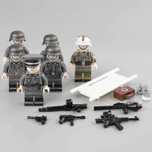 (As show, One size) 6-Piece Military Army Soldier Miniature Figures Set with WW2 Era Building Blocks
