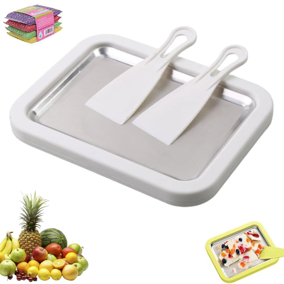 Rolled Ice Cream Maker Kit with 2 Scrapers, Instant Freeze DIY Tray for Yogurt Sorbet, Grey-image-OPC-PRGKRTD-NEW