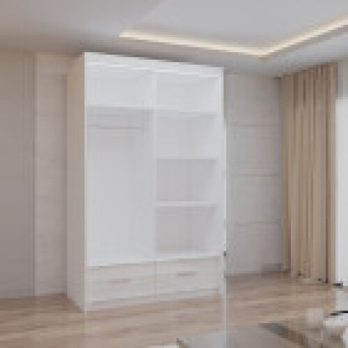 MN Furniture Luxury Sliding Doors Mirrored Wardrobes White 150cm 1