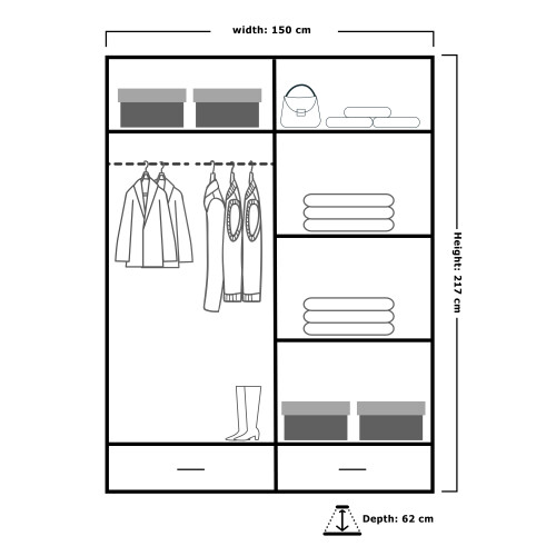 MN Furniture Luxury Sliding Doors Mirrored Wardrobes White 150cm 2