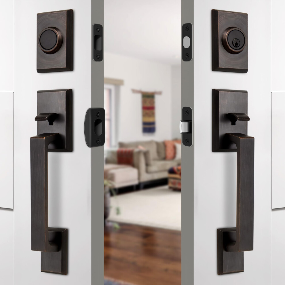 Double Front Door Lock Set Oil Rubbed Bronze Heavy Duty Hardware With Deadbolt And Dummy Handle 9169991246260