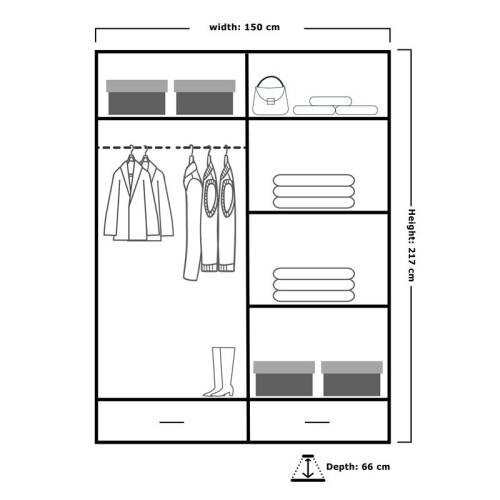 MN Furniture Luxury Sliding Doors Mirrored Wardrobes Black 150cm 2