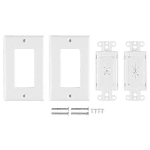 2 Pack Flexible Rubber Wall Grommet Insert with Decorator Wall Plate, 1-Gang Pass Through Plate for Low-Voltage Cables 1
