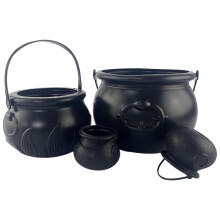 Halloween Witch Cauldron Candy Holder Set of 4 Durable Plastic Kettles for Party Decorations
