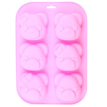Silicone Chocolate Mold with 6 Cavity Bear Head Design for Candy Baking and Freezing