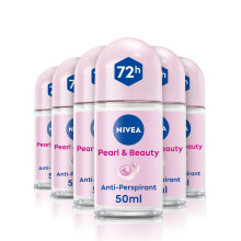 NIVEA Pearl & Beauty Anti-Perspirant Deodorant Roll On, 6 x 50ml, For Women, 72H Sweat & Odour Protection, Pearl Extracts.