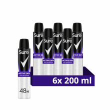 Sure Men Active Dry Deodorant Body Spray Antiperspirant with MotionSense technology for 48 hour protection against sweat and odour 200 ml, Pack of 6