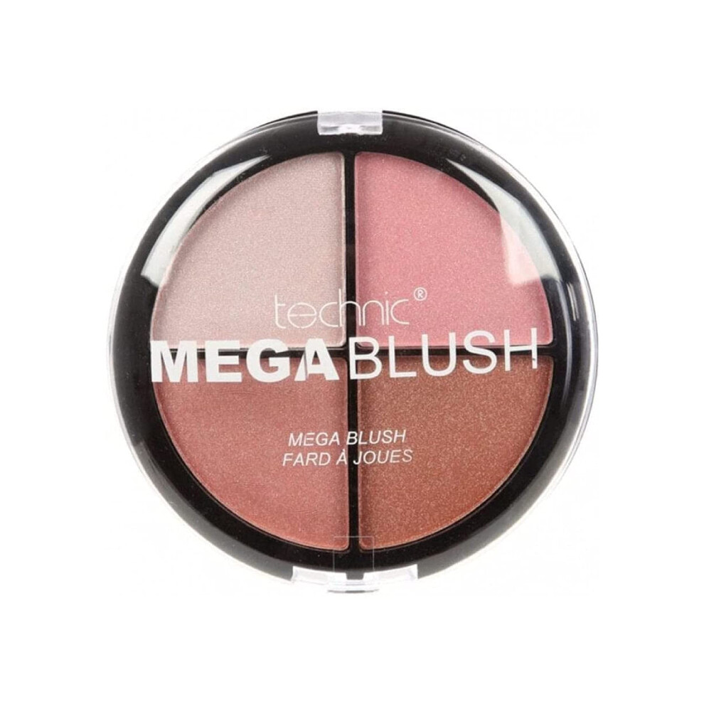 Technic Mega Blush 4-In-1 Compact - 4 Buildable, Pressed Powder, Highly Pigmented Blusher Shades To Mix & Match For A Fresh & Radiant Face Makeup