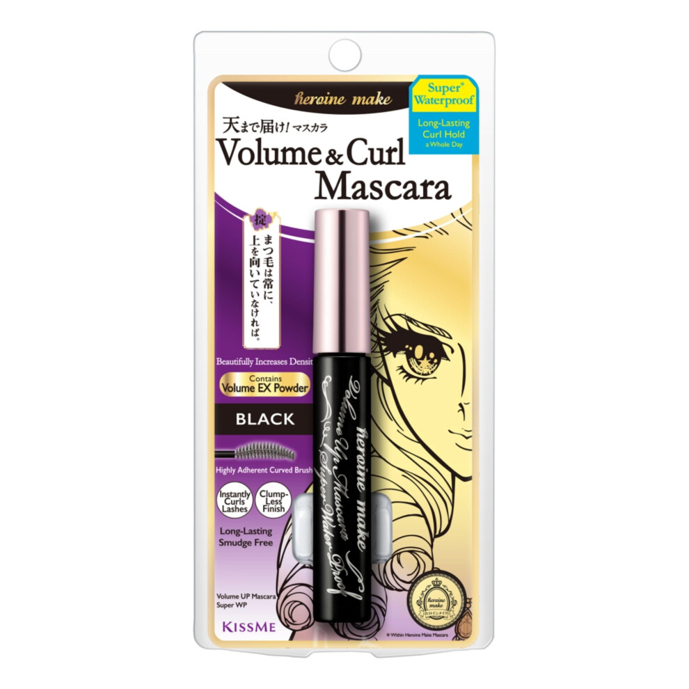 Heroine Make Black By Kissme Volume Up Mascara Super Waterproof Wp 01 | With Ultra Volumizing For Even Long-Lasting And Curl Eyela