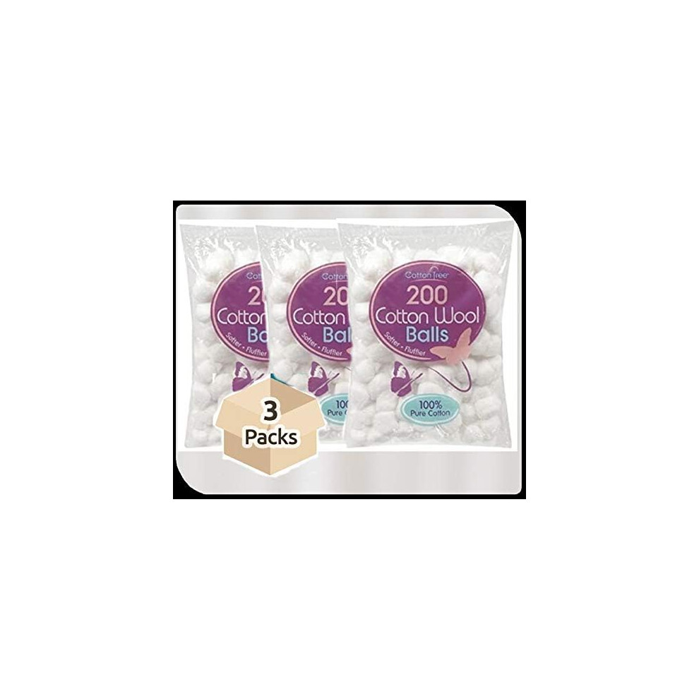 Cotton Tree 600 Cotton Wool Balls 3 Packs Of 200