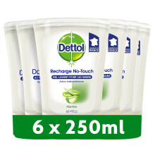 Dettol No-Touch Hands Free Refill Package (6 x 250ml Pack) Liquid Soap, Aloe Vera
