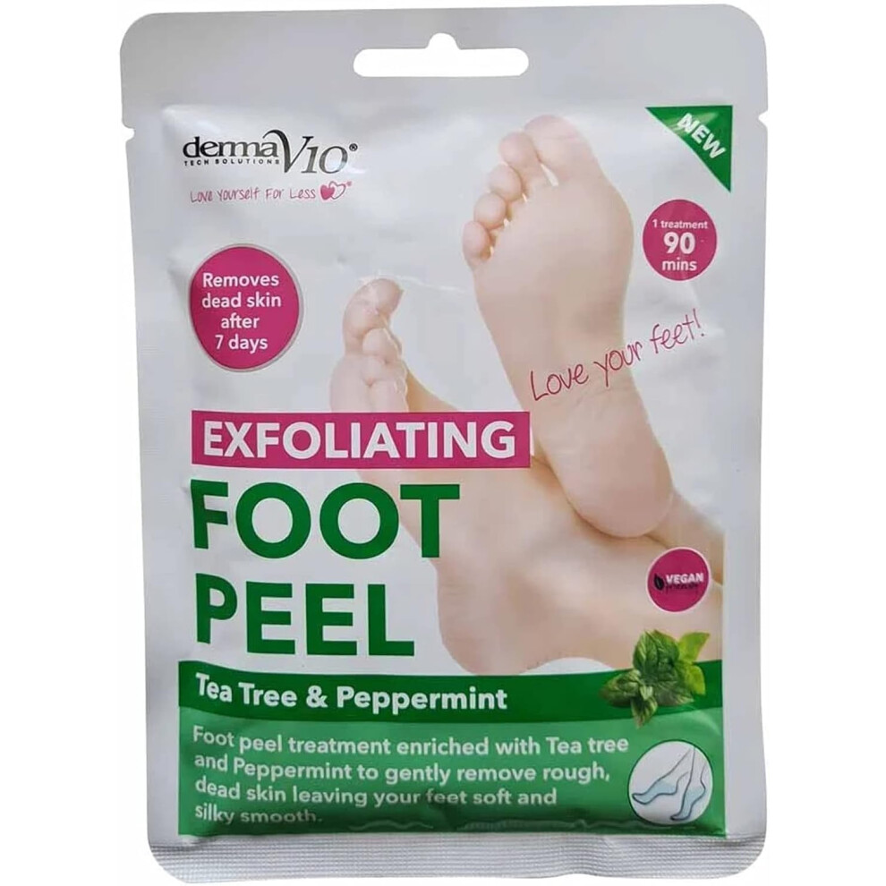 Derma V10 Exfoliating Foot Peel Tea Tree & Peppermint Removes Dead Skin After 7 Days