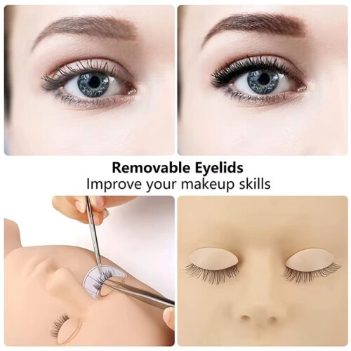 Replacement Eyelids for Eyelash Mannequin , Removable Eyelid with Eyelashes Extension Training Lash Mannequin  B 2