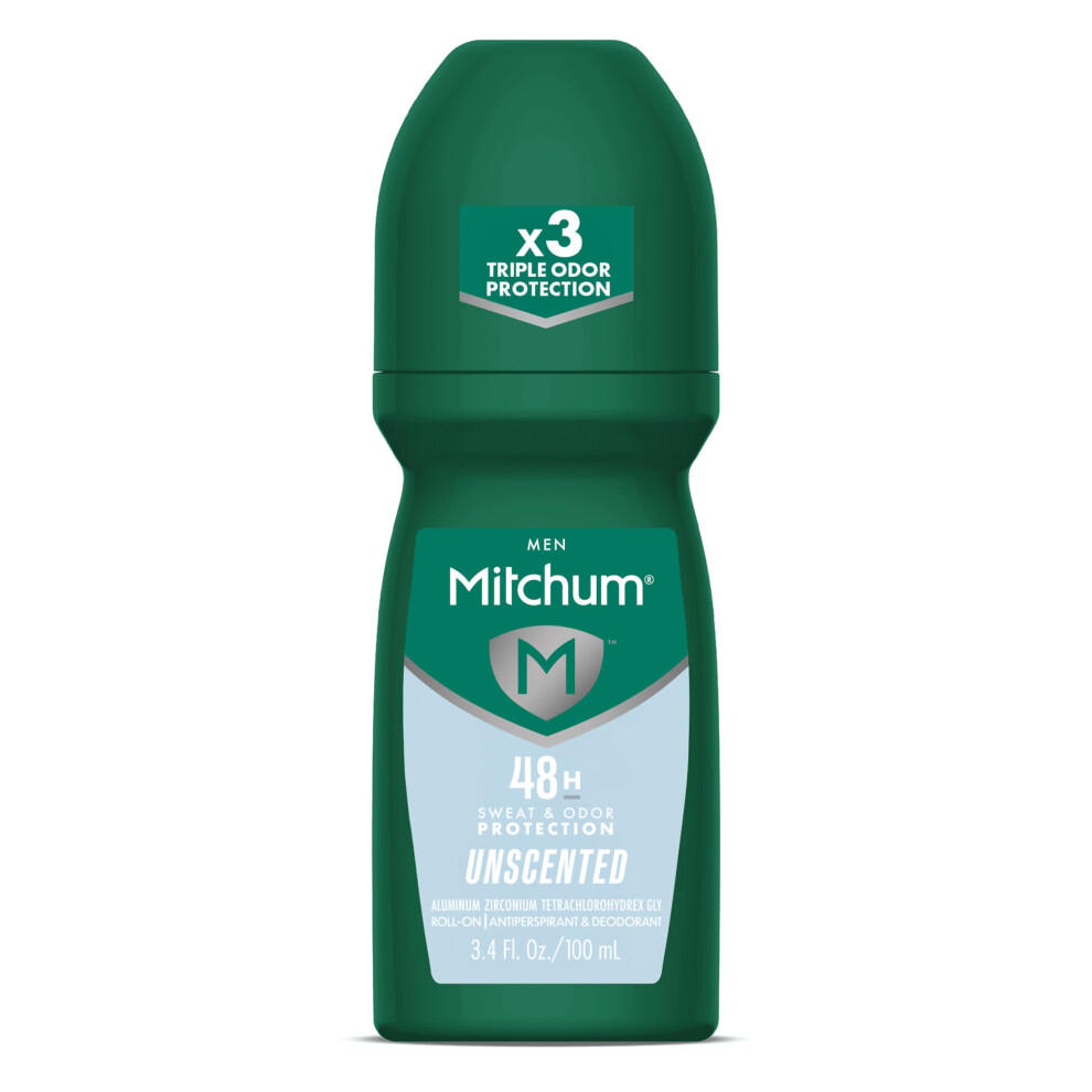 Mitchum Roll-On Antiperspirant And Deodorant For Men, Unscented, 3.4 Fluid Ounce