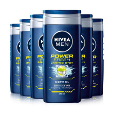 NIVEA MEN Shower Gel Power Refresh Pack of 6 (6 x 250ml), Invigorating Body Wash with Menthol Scent, All-in-1 Shower Gel for Men,