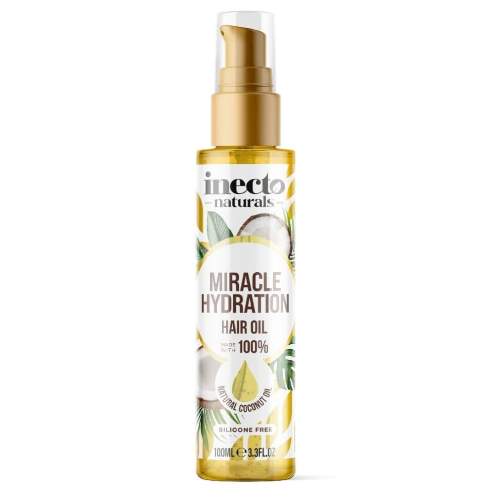 Inecto Naturals Miracle Hydration Hair Oil 100Ml, Silicone Free, Vegan Formula. Lightweight For Shiny, Stronger, Conditioned Hair