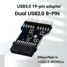 Motherboard USB3.0 19PIN auf 2-Port USB2.0 9PIN Konverteradapter für Wasserkühlung RGB-Licht Lüftergeschwindigkeitsmessung
