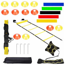Set Fotboll Agility Träningsutrustning Agility Ladder Fotbollskoner Solo Fotbollstränare för Barn Ungdom Vuxna