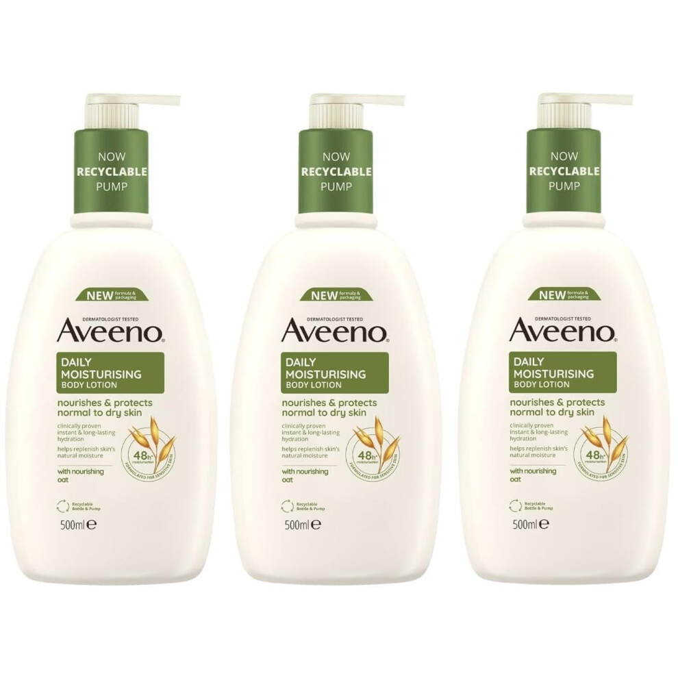 Aveeno Daily Moisturising Body Lotion Bundle (3X 500Ml), Hydrating Lotion Enriched With Nourishing Colloidal Oatmeal, Gentle Body