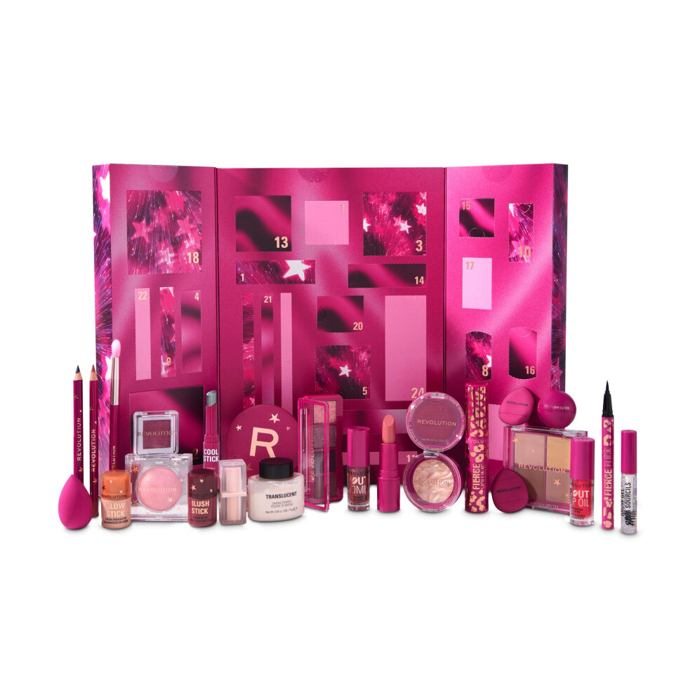 Revolution Beauty Lo Revolution Makeup Advent Calendar 2025, 24-Piece Beauty Gift Set For Lips, Eyes, & Face, Features Essential Cosmetics & Tools, Vegan & Cruelty-Free