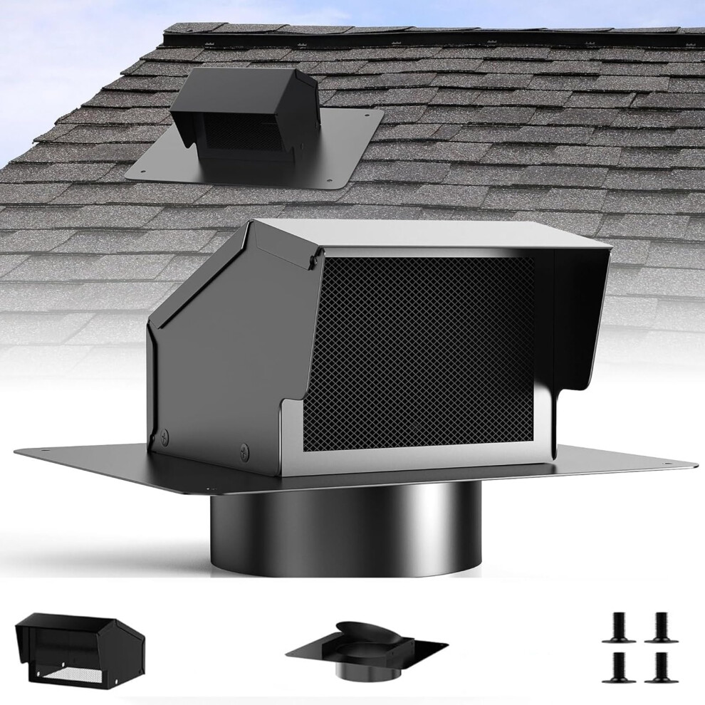 6 Inch Roof Vent Cap With Backdraft Damper, Heavy Duty Steel Roof Exhaust Vent With Pest Screen 9771547224853